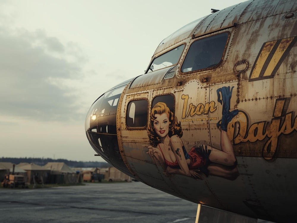 Photo 15×20 Nose Art WWII “Iron Days” Pin-Up Vintage Plane 23