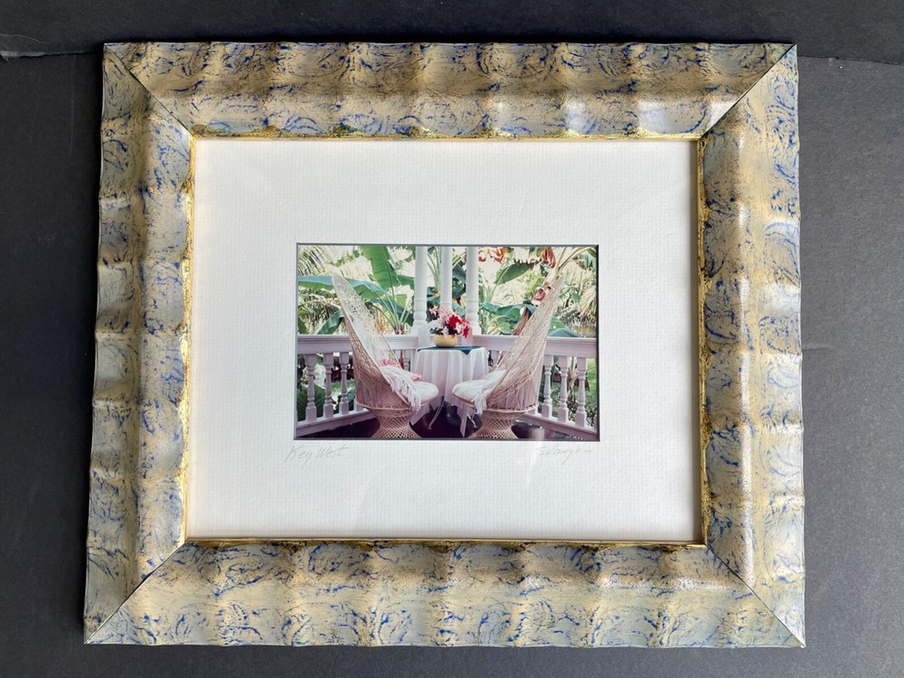 Framed Steve Vaughn Photograph «Key West» Signed Veranda Palm Fronds 11.5×13.75″