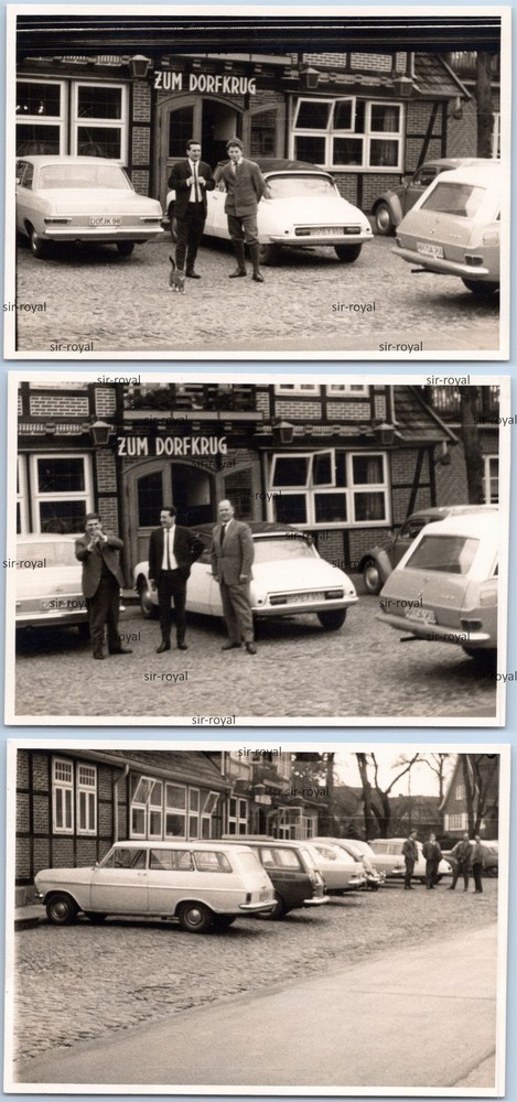 3 x Hanstedt around 1965-Gasthaus Zum Dorfkrug cars car and cat-Photo 10x7cm