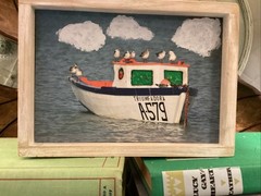 MesArt box framed signed art photography Aruba signed Seagulls Boat Ocean