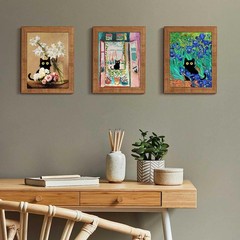 9Pcs Funny Black Cat Wall Art Cats in Famous Paintings Posters Prints Vintage…