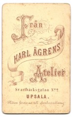 Photograph Karl Ågren, Upsala, Svartbäcksgatan No. 2, Portrait of a Lady at Tis