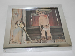 Little Cowboy Using the Restroom G. Ranck Framed Litho Print Western Theme Art