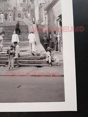 40’s LARGE HONG KONG CENTRAL STEPS STREET SCENE CHILDREN Old Vintage Photo 香港老照片