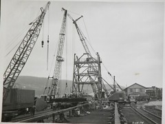 50s Working Gantry Crane & Railroad Cars Construction Crew Photographs Negatives