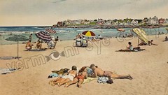 1950s Maine Beach Sunbathers Ocean Color Art DIGITAL DOWNLOAD Print at Home