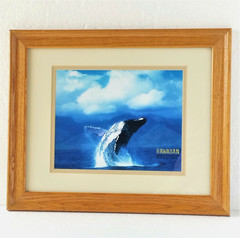 Vintage Solid Oak Picture Frame w/ Art Photo Print Ocean Hawaiian Humpback Whale