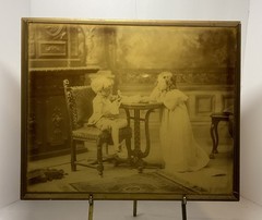 Vtg 1898 Sepia 18X14”Photograph Portrait Playing Doctor Boy & Girl