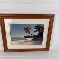 Vintage John Vragel «Sunset Beach» Framed Tropical Palm Tree Photograph Art