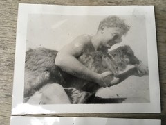 1940’s Vintage Photo Handsome Young Man Boxing Dog Beach Gay Interest Lot 12