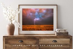 Storm Photography Print – Picture of Lightning Strike at Dusk in Oklahoma
