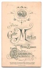 Photograph used Martin, Augsburg, Bahnhofstrasse 24, portrait young lady in Hü