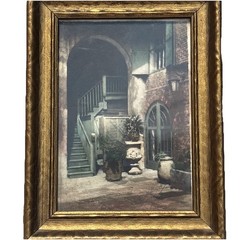 Old Brulatour Courtyard Tinted Photograph Delacroix Signed original frame 1930’s