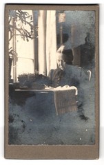 Photograph Portrait Elderly Woman in Dress Sitting at Table