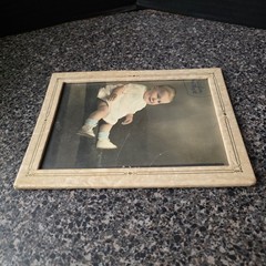 Antique 1920s Hand Colored Baby Portrait Photograph Art Deco Frame 6×8