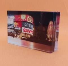 Glass Block with Photo Piccadilly Circus London, Glass L9 x W6 cm, 1980-1990
