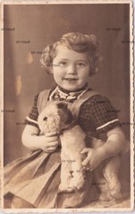 Girl 1942 with Fox Terrier Plush Toy – 1940s – Photo Postcard 9x14cm