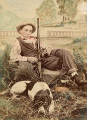 Rare painterly Italian cabinet card: boy with rifle, albumen photo c. 1880