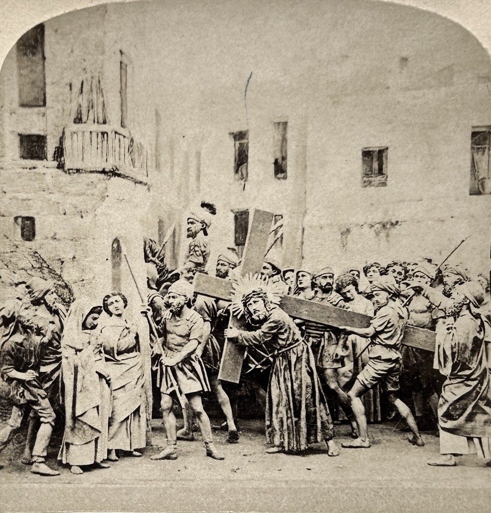 The Life of Jesus Biblical Scene With Puppets Stereo Photo Circa 1900 Vintage §n3