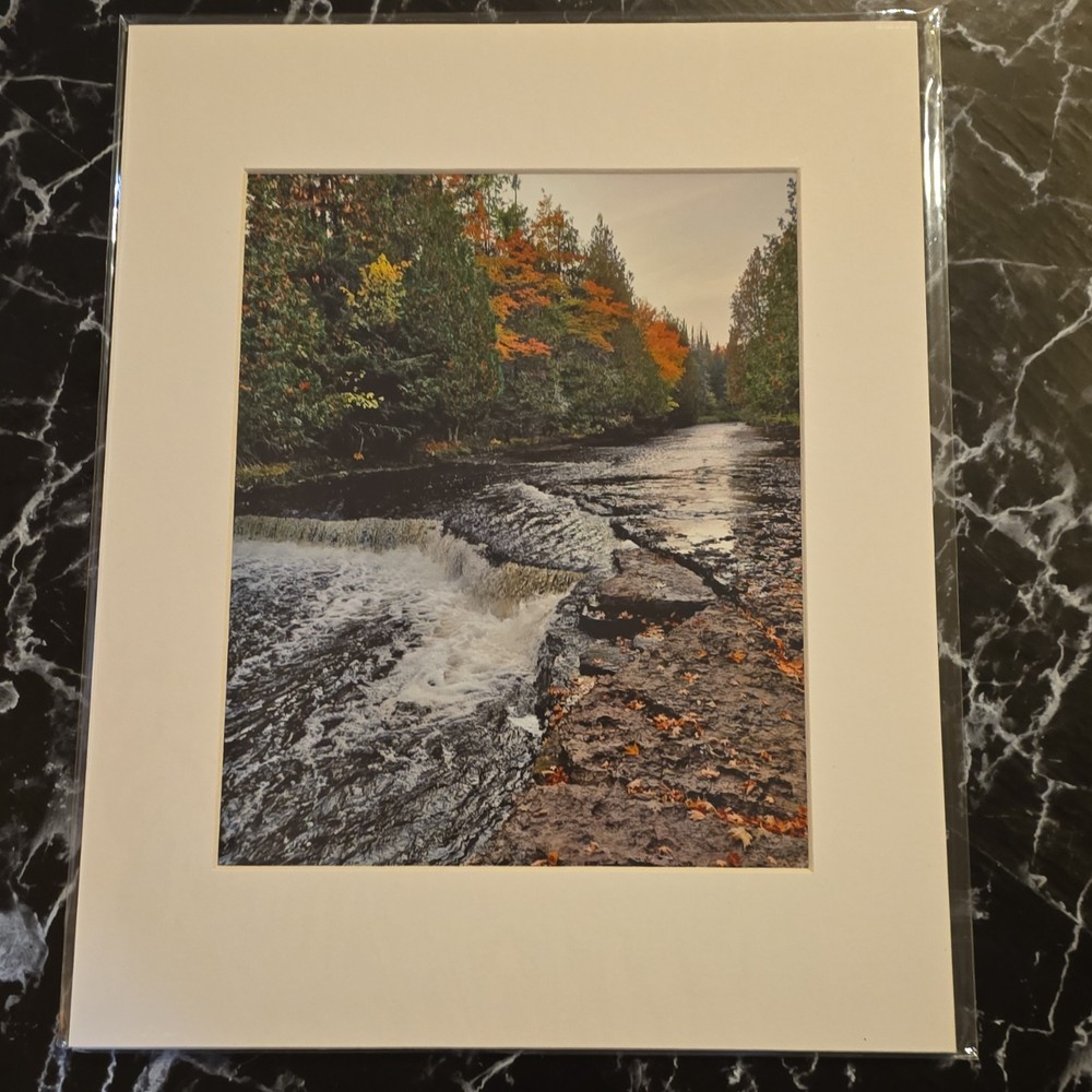 Matted Michigan Landscape Color Photograph River, Waterfall, Whitefish Falls.