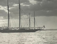 Original EDWIN LEVICK ‘3 Masted Sailboat at Sunset’ Gelatin Silver Photograph