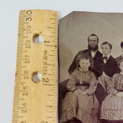 Vintage Tin Photograph Family Portrait 5 People Antique Photo