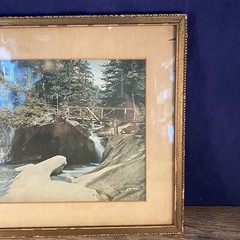 Vintage Framed Photo Of Bridge Over Creek Matted Ready To Hang 12.75”W x 10.75”H