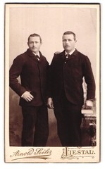 Photograph Arnold Seiler, Liestal, portrait of two handsome men in elegant