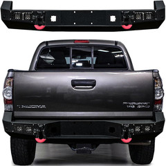Compatible with 2005-2015 Tacoma Rear Bumper Textured Black Steel with Light and