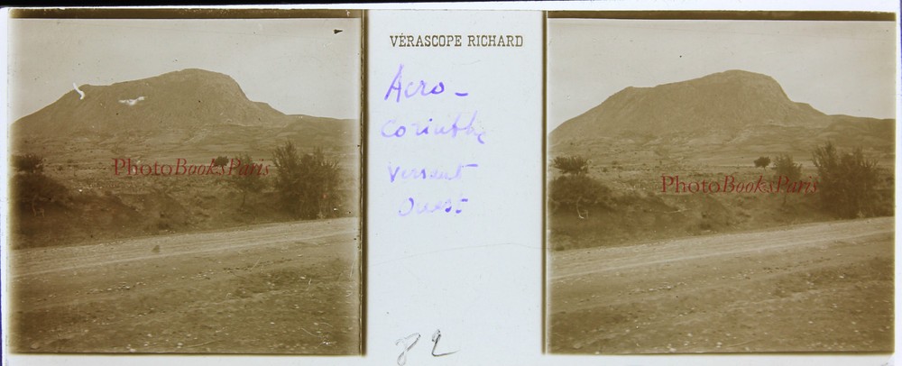 Acrocorinth Greece Stereo Félix Sartiaux 45x107mm Plate Pos. Circa 1911
