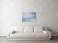 Framed Photo 24×36 ‘Distance Between’ Minimalist Birds on Power Lines, Blue Sky