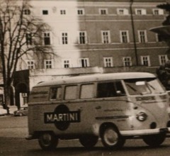 Great older photo Salzburg marketplace?? VW Bulli T1 Martini Advertising