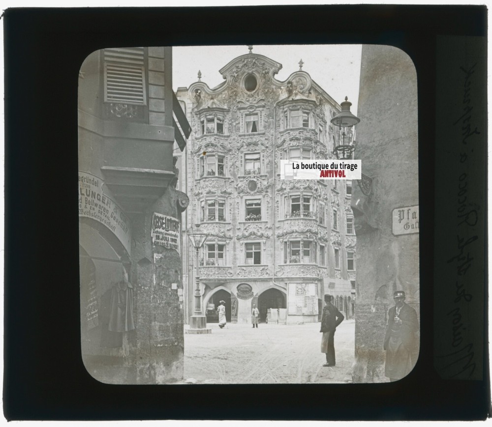Helbling House, Innsbruck, Photo Glass Plaque, Black & White, Positive 8.5×10 Cm
