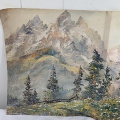 Vintage Art Treasures Grand Tetons Lithograph on Canvas Unframed 17.5 X 12