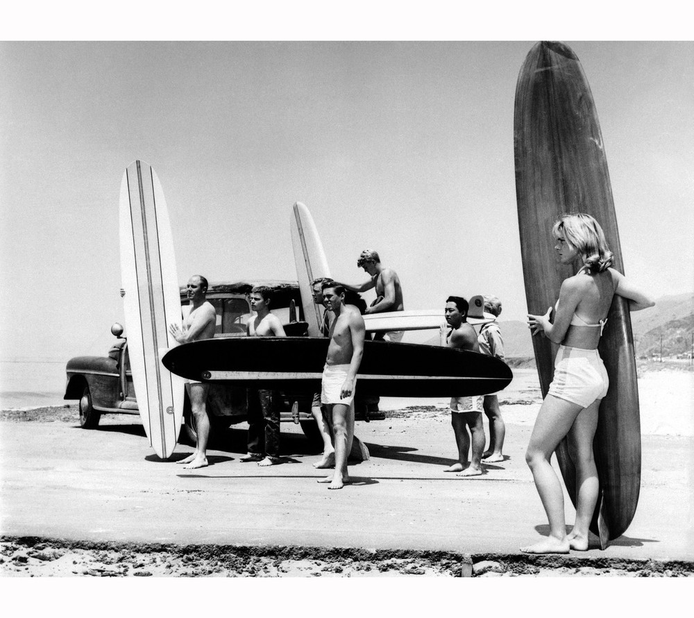 Surf models Vintage Art Print Black White long Boards old