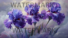 Digital Photo Image Painting Purple Irises Picture Art Wallpaper Desktop