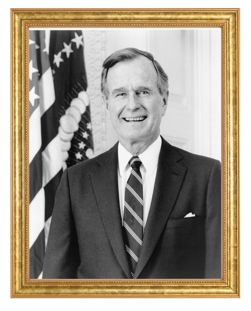 George H. W. Bush Photograph in a Aged Gold Frame