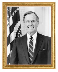 George H. W. Bush Photograph in a Aged Gold Frame