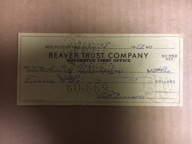 Alex Pearson St louis Cardinals/Cleveland Naps 1902-03 Signed Check d.1966