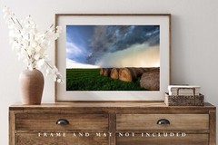 Country Photography Print – Picture of Storm Clouds Over Hay Bales in Kansas