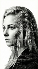 Blonde Woman in Forest Double Exposure Digital Download Printable File Wall Art