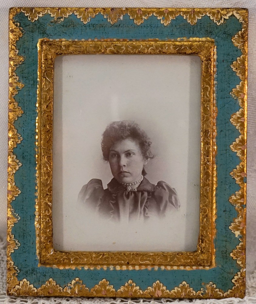 Antique Photo of Lovely Lady in Hand Made & painted Gilded Wood Frame