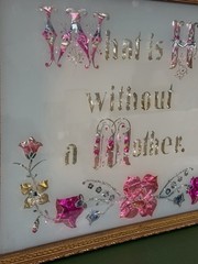 Victorian Motto Foil Metallic Floral Art «What is Home without a Mother» Vintage