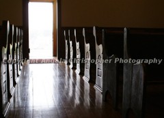 Original ACEO 2.5×3.5 in photo art print I SAW THE LIGHT Old Country Church Pews