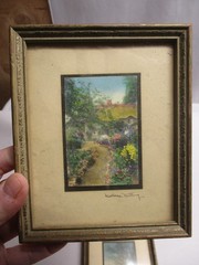 4 WALLACE NUTTING MINIATURE FRAMED PHOTOS ~ HAND TINTED ~ FRAMED ~ SIGNED 2″X3″
