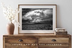 Supercell Thunderstorm Over Plains in Oklahoma Black and White Photography Print