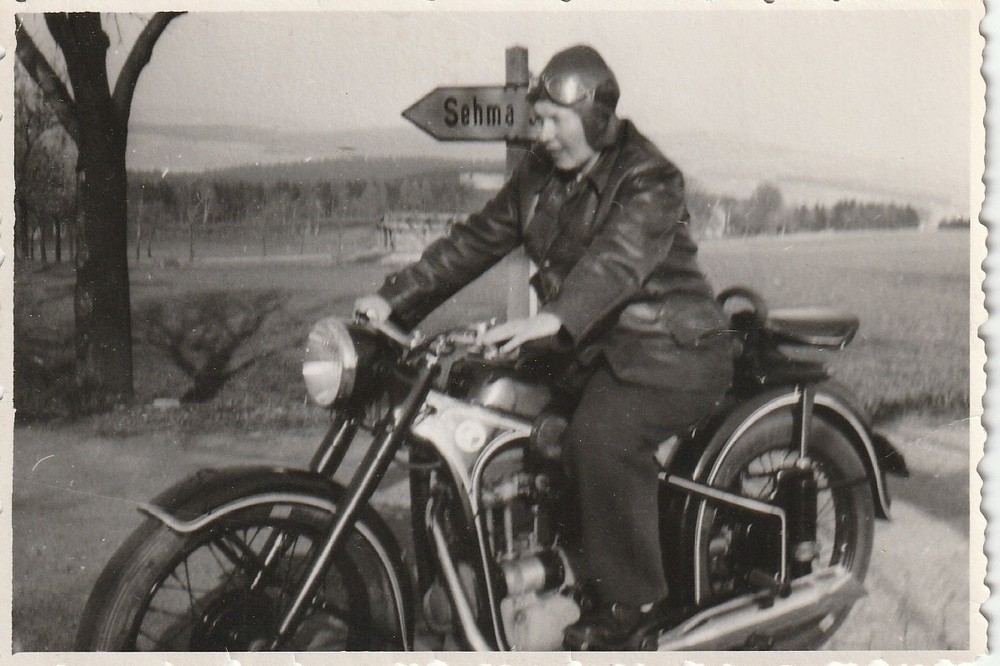 Vintage Photo Woman on BMW R35 Motorcycle