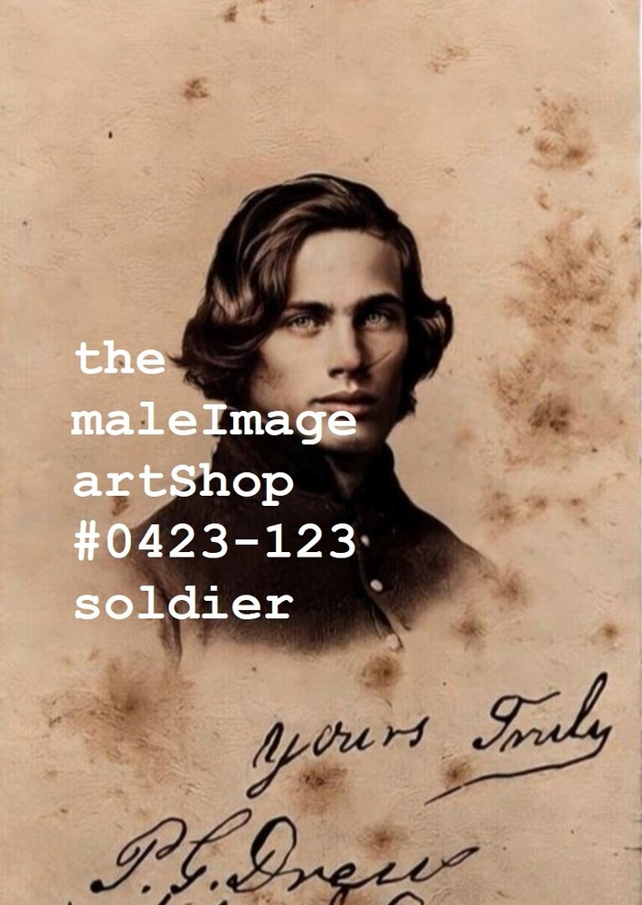 VINTAGE MALE PORTRAIT #0423-123 -SOLDIER WITH SCAR -free shipping in usa