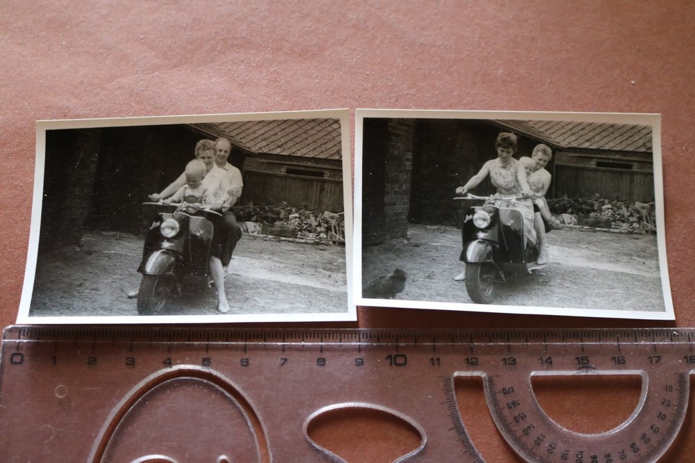 Two Great Old Photos-Family with Scooter SR 56″ «Wiesel» 50-60s