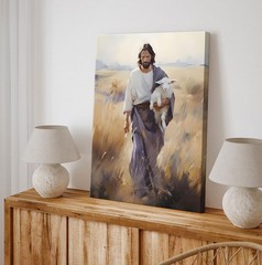 Framed Jesus and Lamb Canvas Wall Art Jesus Christ The Good Shepherd Picture …